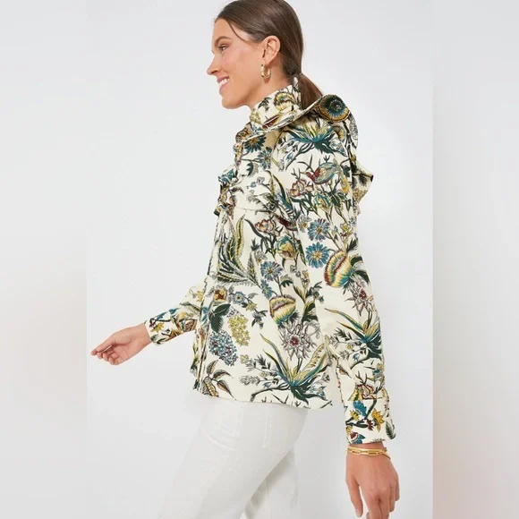 Tuckernuck Floral Ruffle Blouse - Cream and Green - Picture 3 of 16